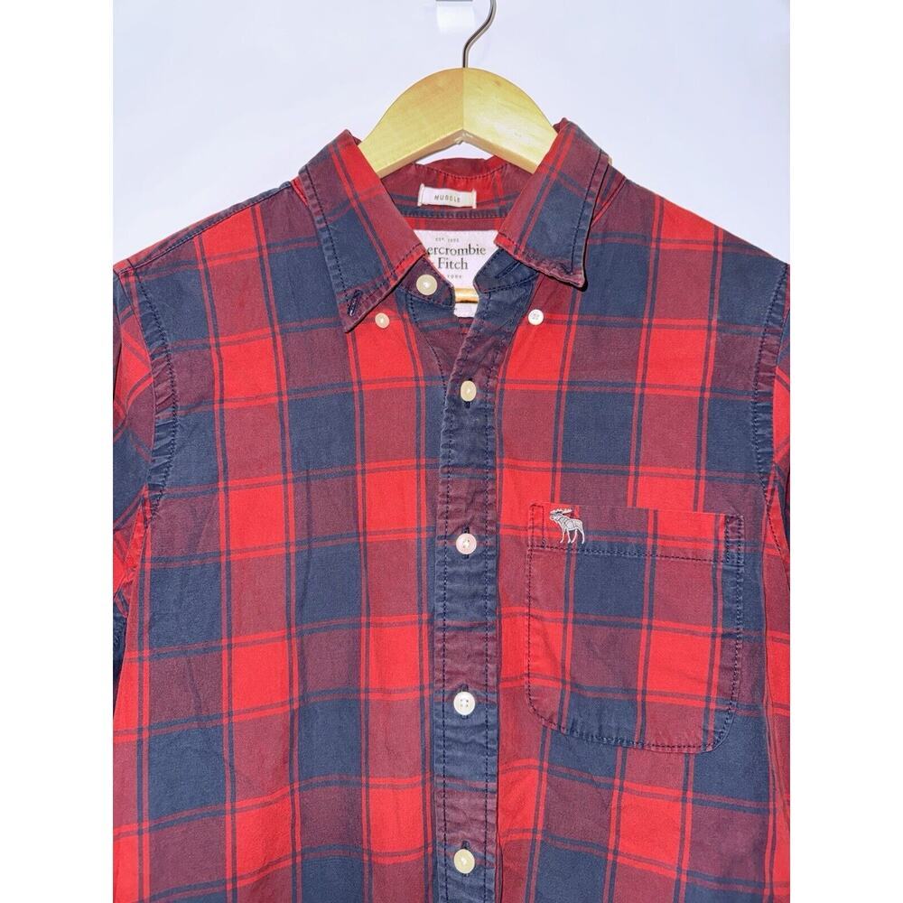 Abercrombie & Fitch Mens LARGE Muscle Long Sleeve Plaid Flannel Shirt Button Up - Picture 2 of 7